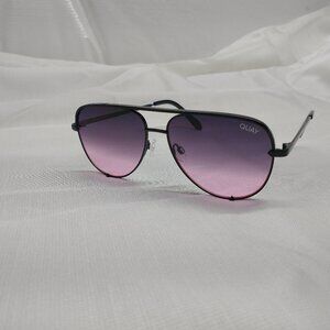Quay Sunglasses HighKey Medium Micro 126, Aviator Black Frame, Cat 3 Purple Lens